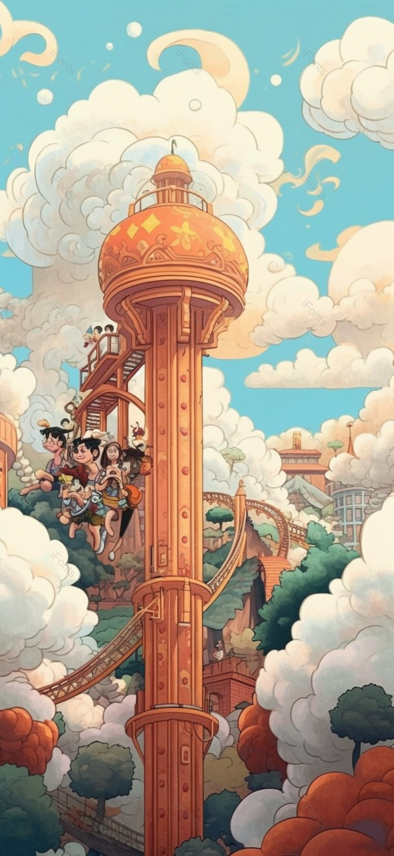 幻想六一儿童节游乐园城堡天空云朵梦幻奇幻建筑插画,插画/手绘图,插画/手绘图库,插画/手绘图下载,插画/手绘
